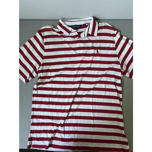 Polo Ralph Lauren Mens L Red White Stripe Polo Golf - Picture 1 of 4